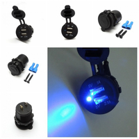 Прикуриватель USB 1А и 2,1А синяя подсветка Kemimoto