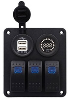 Панель кнопок RiderLab с вольтметром и USB 2.1A для UTV, катеров CS-522A1