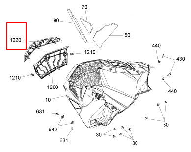 Решетка переднего пластика снегохода BRP Ski-Doo 850 MXZ Renegade Summit Freeride 508000957 502007977 502008543